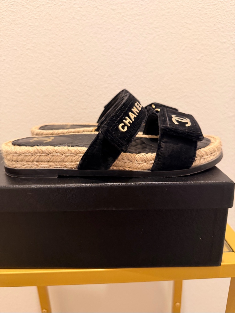 Chanel Black Quilted Velvet Espadrille Slide Sandals 38 - Picture 9 of 11